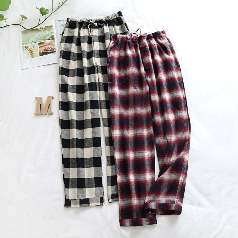 Calças de pijama masculinas flanela algodão outono e inverno escovado xadrez calças compridas quentes homewear calças masculinas pijamas homme