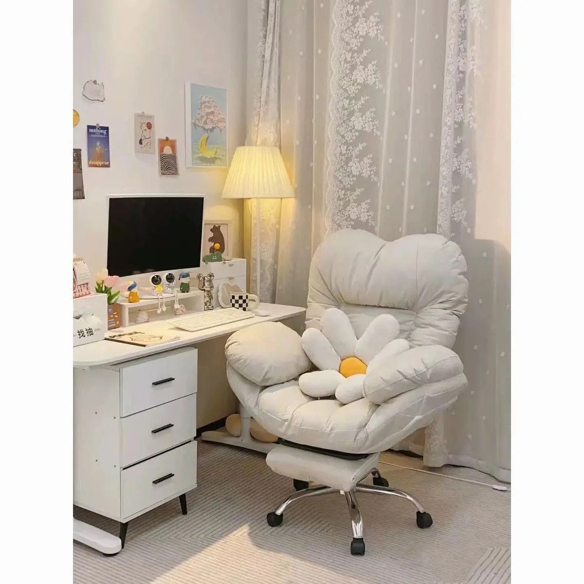 Lazy Silla เกมโซฟาเก้าอี้สํานักงานเก้าอี้ Home Study ห้องนอนเก้าอี้ยกหมุนปรับกว้างเบาะเท้า