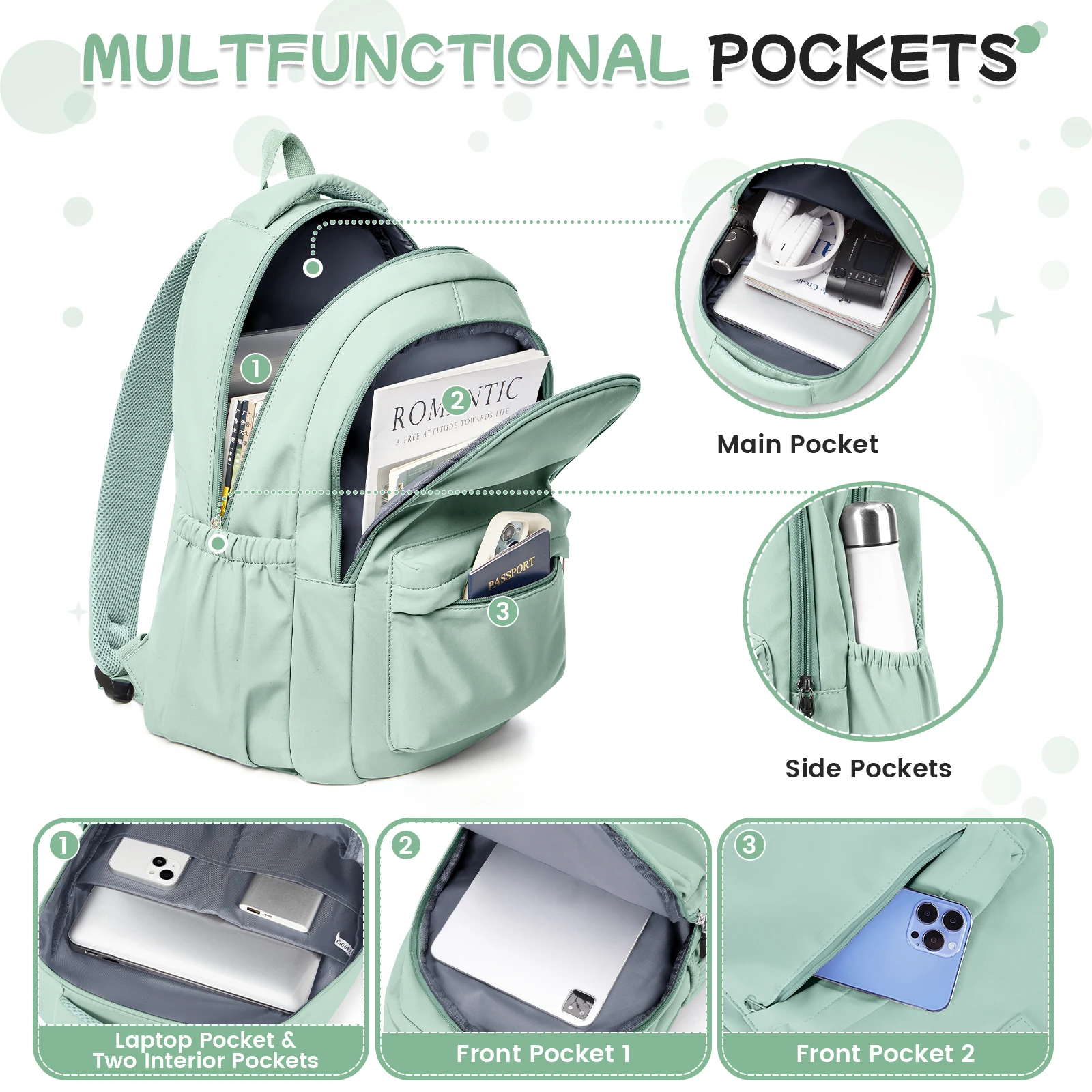 Lightweight Style Nylon Backpack School Backpack for Primary Middle Bookbag teens student Travel backpack, Multiple Compartments