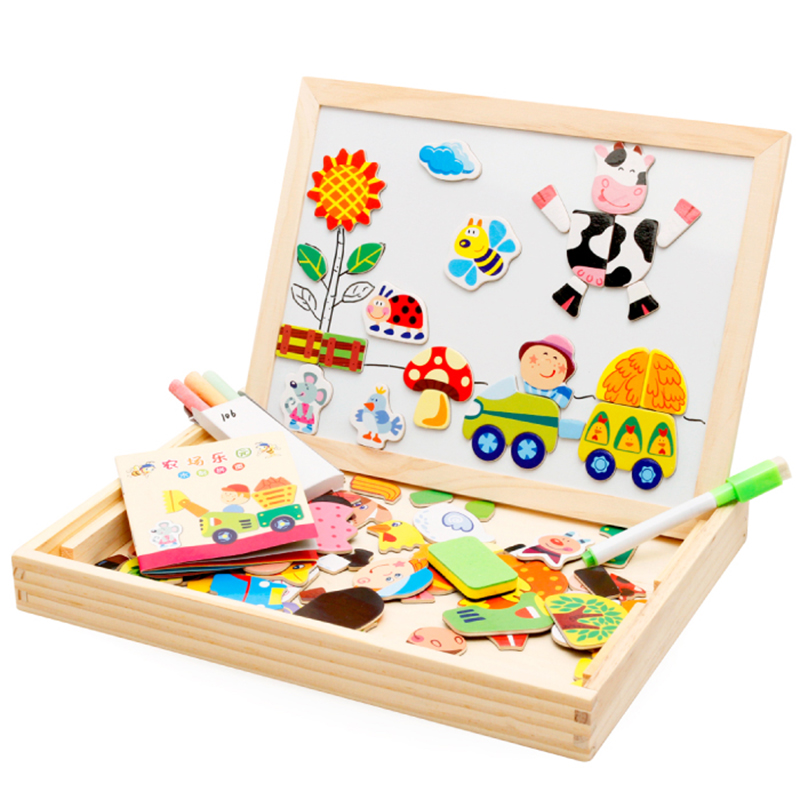 Holz Multifunktions Kinder Tier Puzzle Schreiben Magnetische Reißbrett Tafel Lernen Bildung Spielzeug Für Kinder