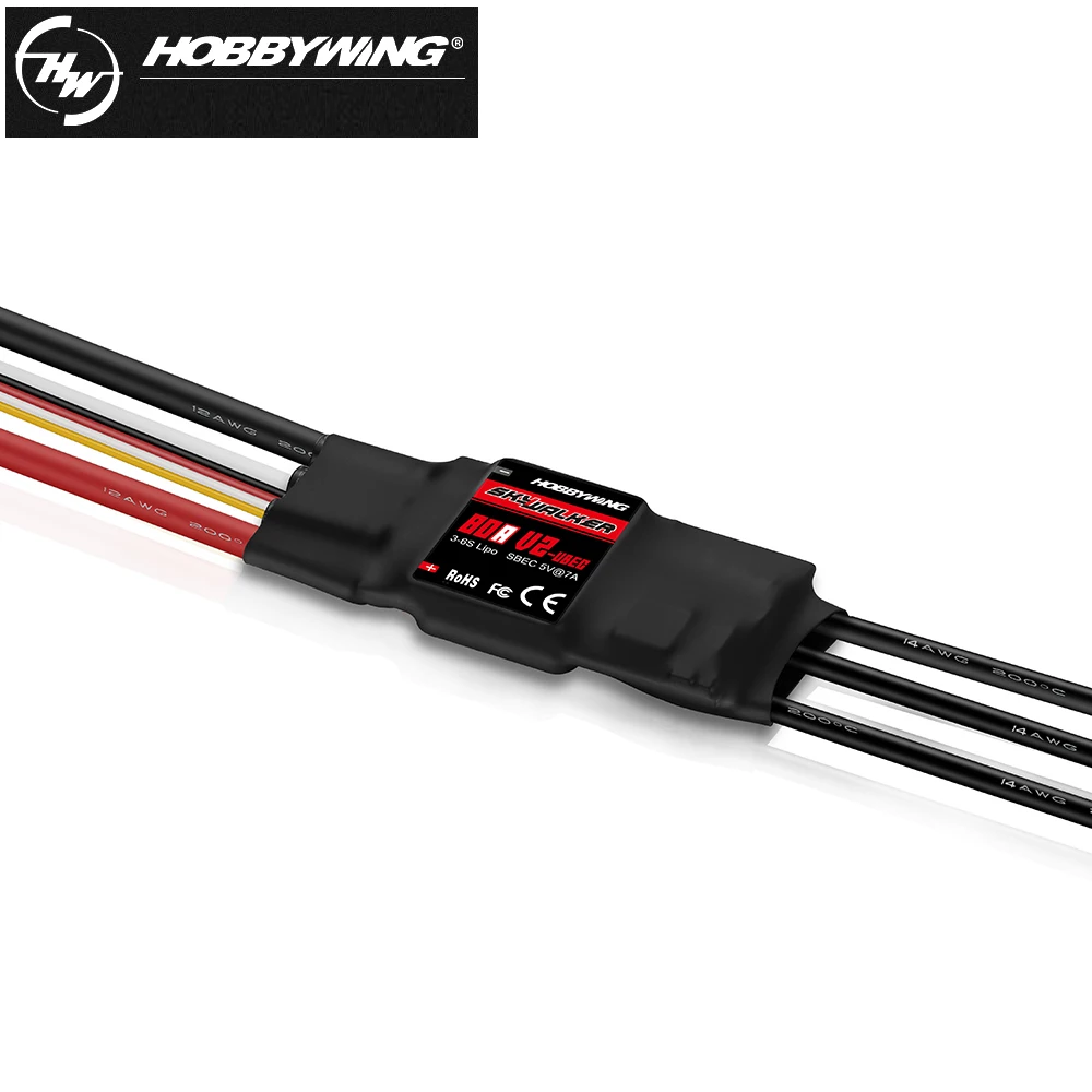 Hobbywing Skywalker 15A/30A/40A/50A/60A/80A/100A V2 controlador de velocidad ESC con UBEC para RC FPV Quadcopter aviones helicóptero
