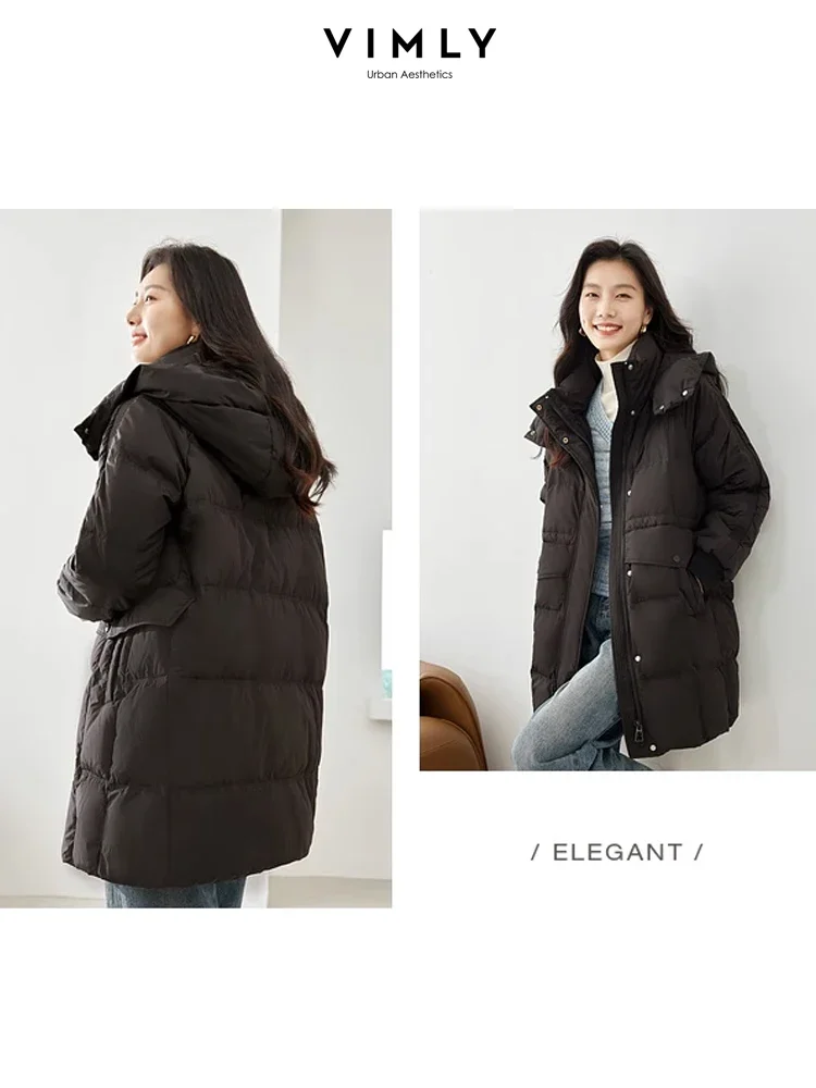 Vimly-abrigos negros con capucha y cremallera para mujer, chaquetas largas gruesas y cálidas para invierno, ropa informal recta a prueba de viento para mujer 2024 50618