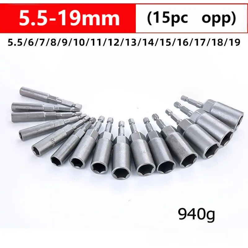 5/10/15 Pz 80mm Approfondisci Power Nut Driver Set di punte da trapano 5.5-19MM Adattatore per presa a impatto per utensili elettrici 6.35MM Codolo esagonale