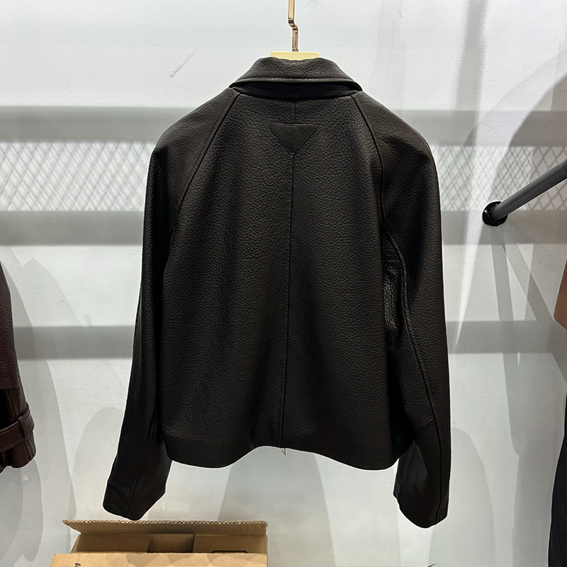 2025 Lente damesjas van zwart echt leer van echt schapenvacht