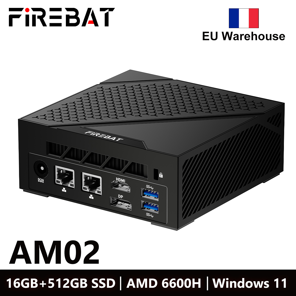 FIREBAT AM02 MINI PC AMD Ryzen 5 6600H DDR5 16GB RAM 512GB SSD WIFI6 BT5.2 Computador portátil de desktop MINI-PC