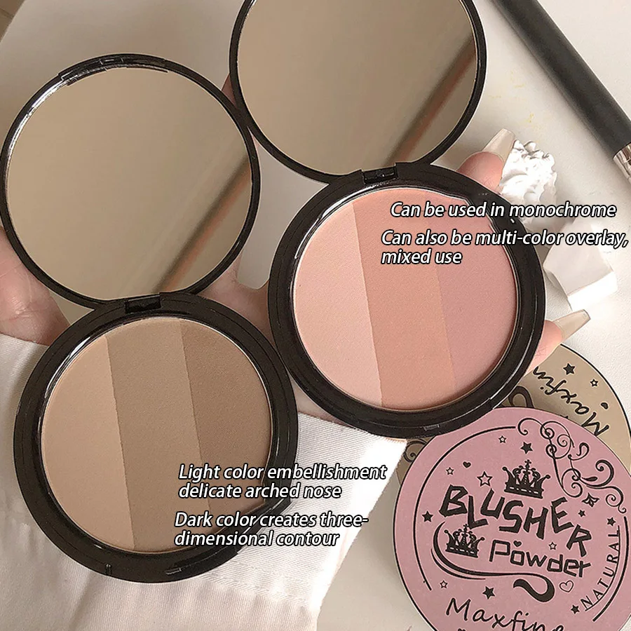 A composição natural duradoura impermeável da cara, 3in 1 bandeja do pó, cora, contorcendo, delicado, 3 cores