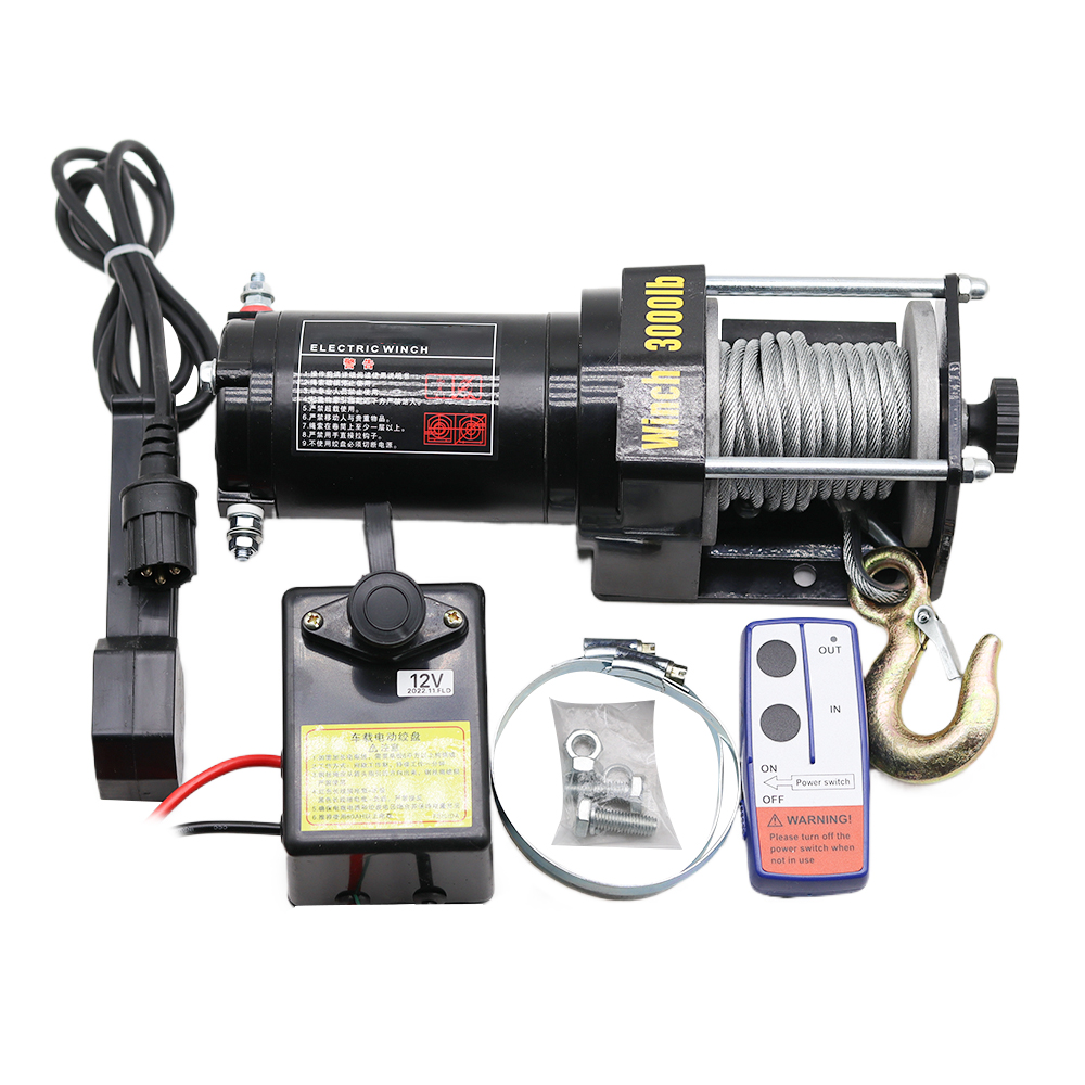 Cabrestante eléctrico para vehículo, grúa de autorescate, Control remoto inalámbrico, 3000 libras, 12V, 24V