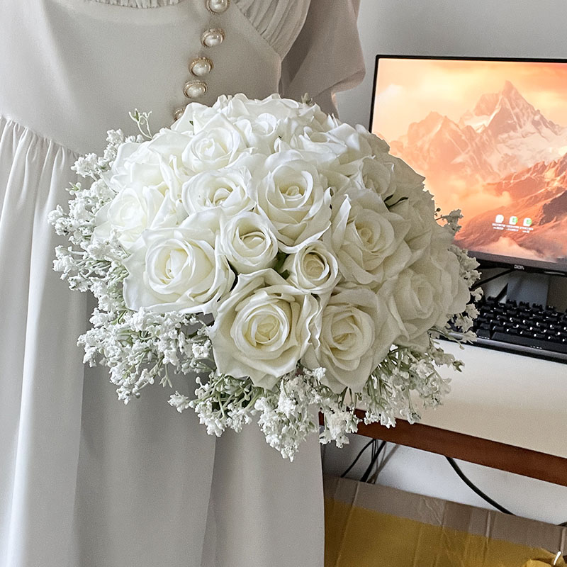 ブライダルブーケ結婚式の花ブライドメイドシルクバラ偽赤ちゃんの息花嫁ウェディングアクセサリーテーブルセンターピース装飾