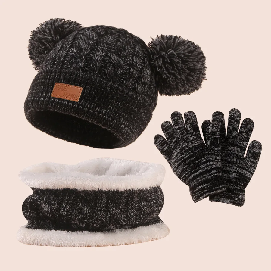 Kindermütze, Schal, Handschuhe, Set für Kleinkinder, Babys, Jungen, Winter, Strickmütze, Kinder
