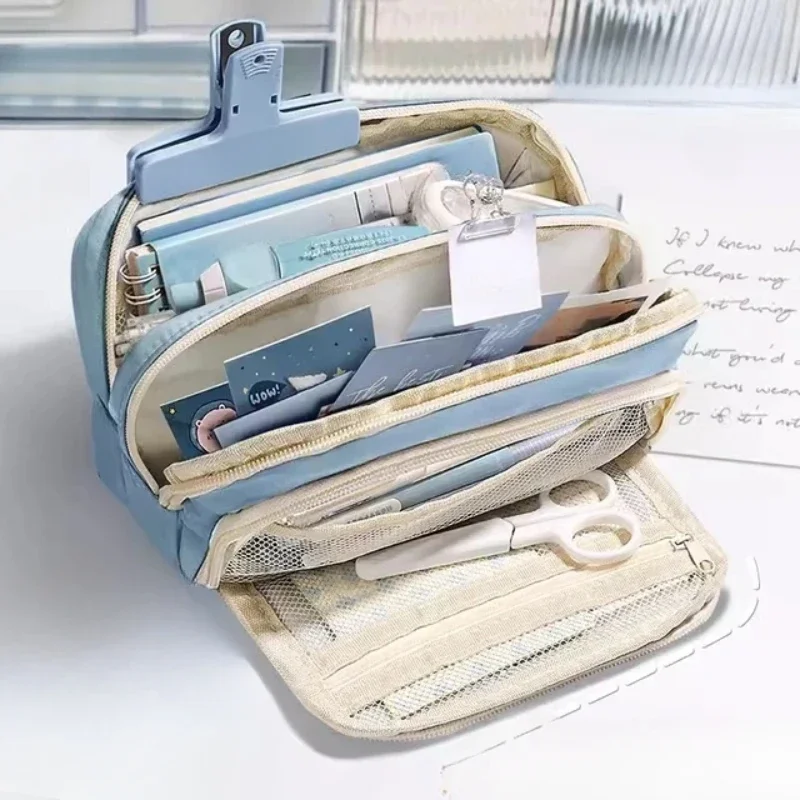 Back To School Oxford Stationery 3Layers Large Capacity Pencil Bag Case Bag Zipper Pencil Pouch Children Pen Bag School Supplies