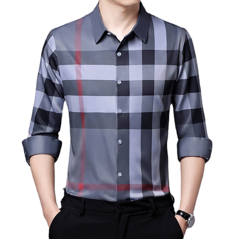 Primavera y otoño, nuevas camisas de negocios a cuadros para hombres, camisas casuales clásicas de manga larga de lujo para hombres, ropa ajustada para hombres