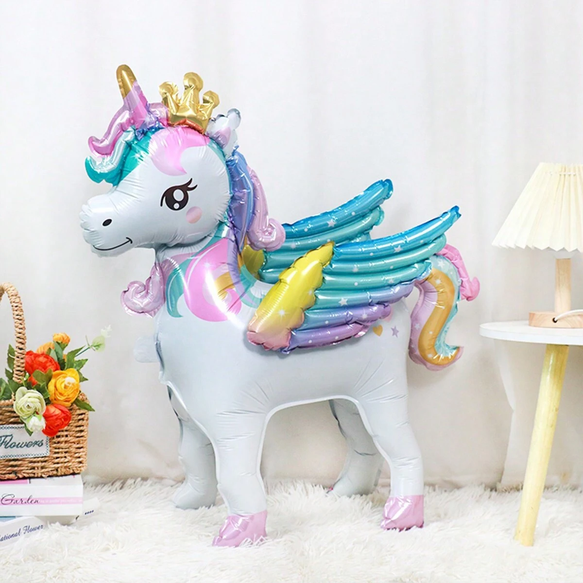 自立型かわいいユニコーンバルーン 1 個、誕生日装飾、レインボーユニコーンパーティー用品、部屋の装飾
