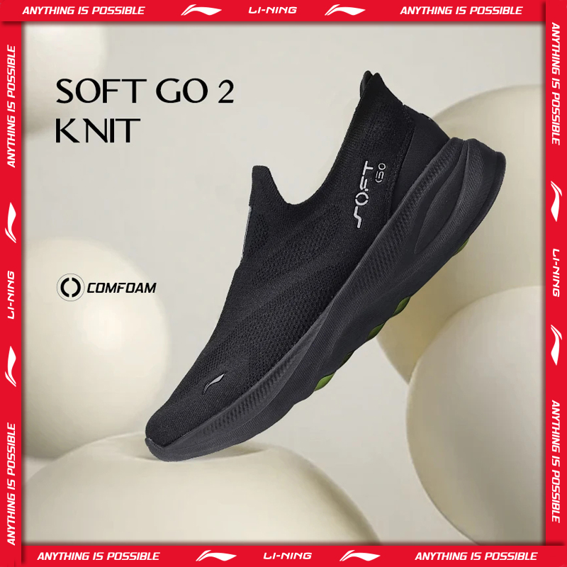 Мужские повседневные прогулочные туфли Li-Ning SOFT GO 2 KNIT без шнуровки, удобные устойчивые сетчатые кроссовки с подкладкой для бега, повседневные спортивные кроссовки AGLV017