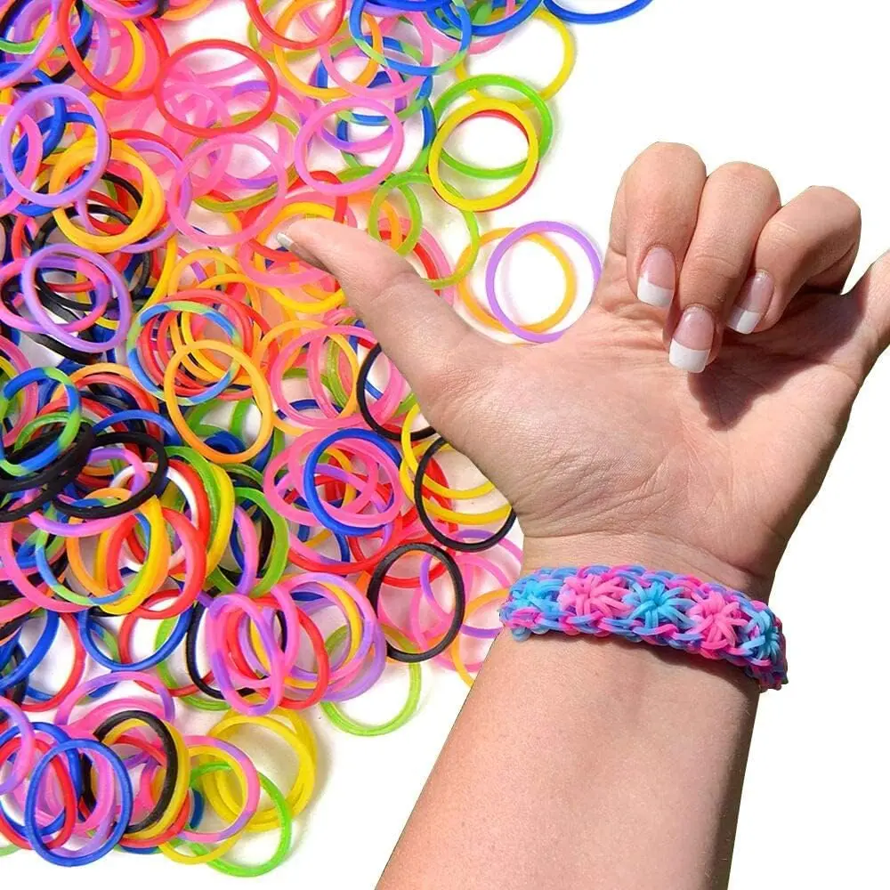 600 Uds. Bandas elásticas coloridas de goma para niños y niñas, tejido DIY, manualidad para regalo, pulsera, accesorios para hacer joyería