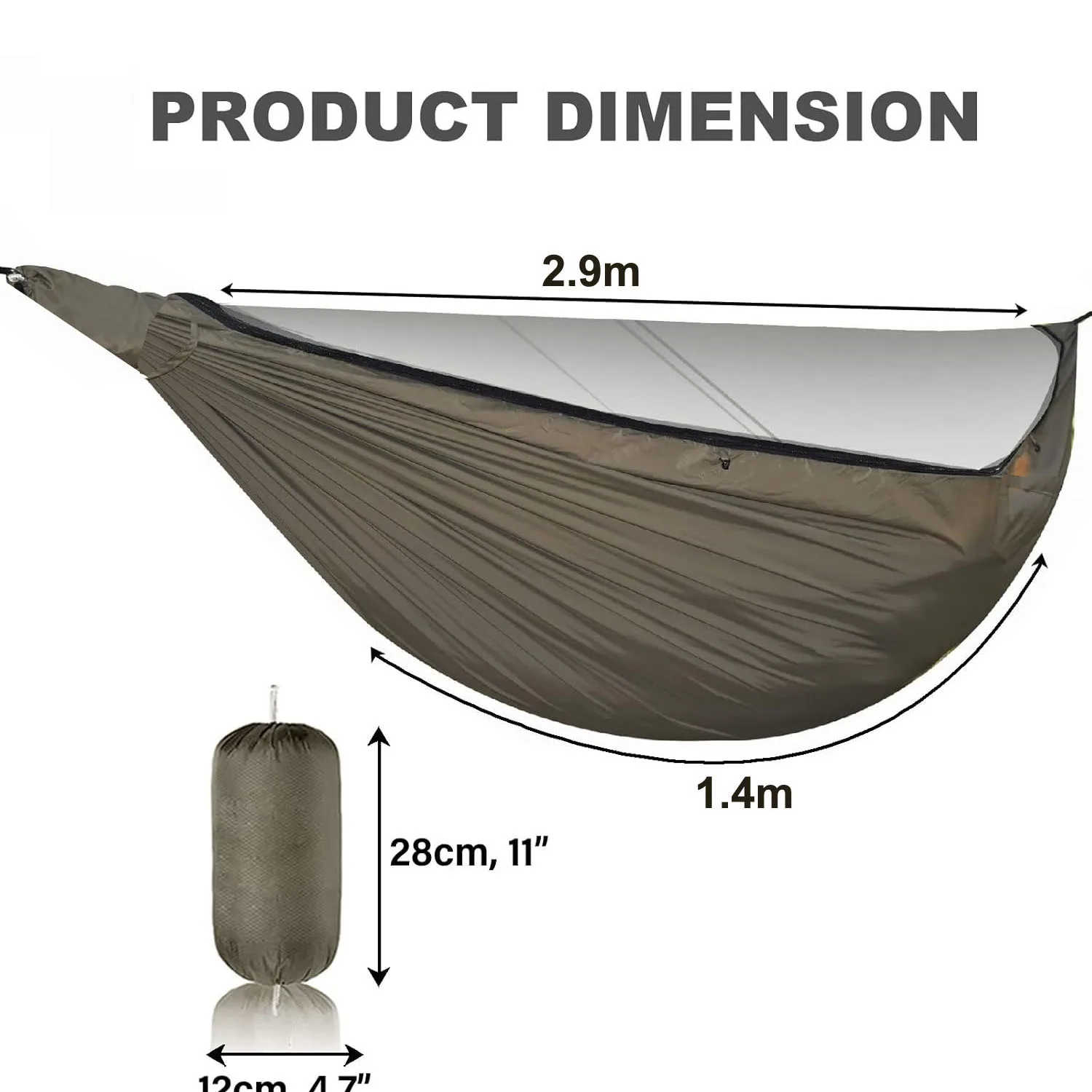 Double size Hammock with mosquito net for camping and travel lightweight 210T nylon parachute mosquito swing hammock