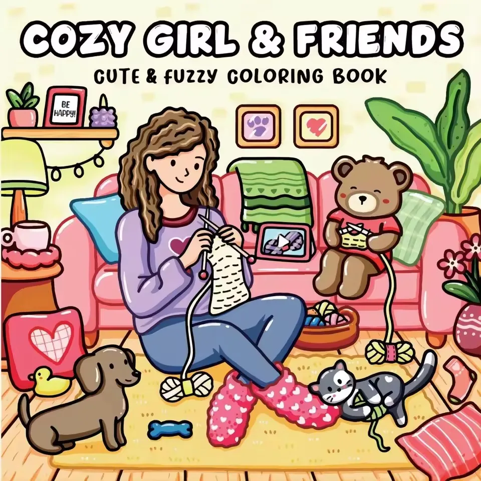 COSY GIRL & FRIENDS Malbuch für Erwachsene, süßes Zeichenbuch, perfektes Geschenk für Party und Geburtstag