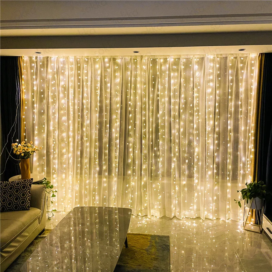 ผ้าม่านคริสต์มาสไฟ LED String Garland เทศกาลตกแต่ง USB รีโมทคอนโทรลวันหยุดงานแต่งงานไฟ Fairy สําหรับห้องนอน Home