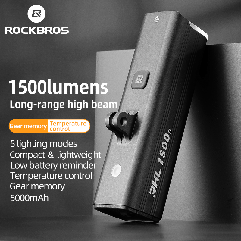ROCKBROS Велосипедный фонарь 1500LM/1000LM Алюминиевый сплав Type-C Зарядка Умные передние фонари Подвесная версия Светодиодные лампы Велосипедные фары