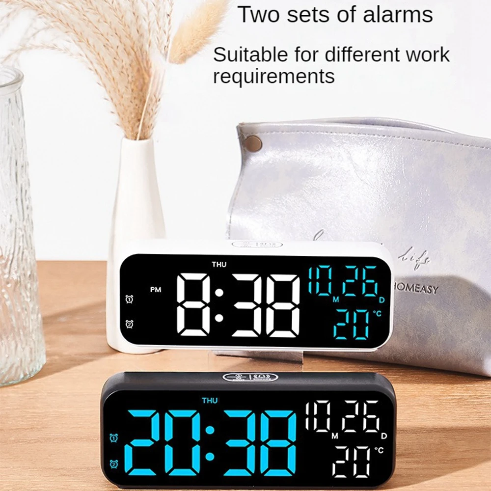 Digitaler Wecker, Temperatur und Datum, Wochenanzeige, Nachtmodus, Tischuhr, Sprachsteuerung, 12/24 Stunden, elektronische LED-Wecker