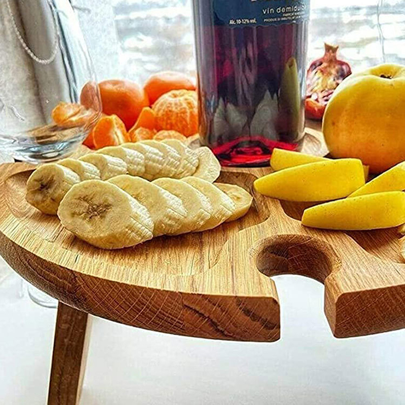 Mesa de Picnic plegable de madera para exteriores con soporte de vidrio, escritorio plegable redondo, estante para copas de vino, mesa plegable para fiesta en el jardín
