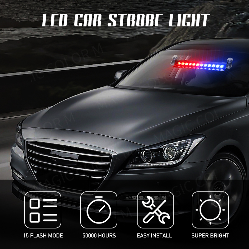 12 LED รถ Strobe Light แฟลชคําเตือนสัญญาณ Beacon ตํารวจดับเพลิงฉุกเฉินกระจกรถพ่วงตัวบ่งชี้รถกันน้ํา