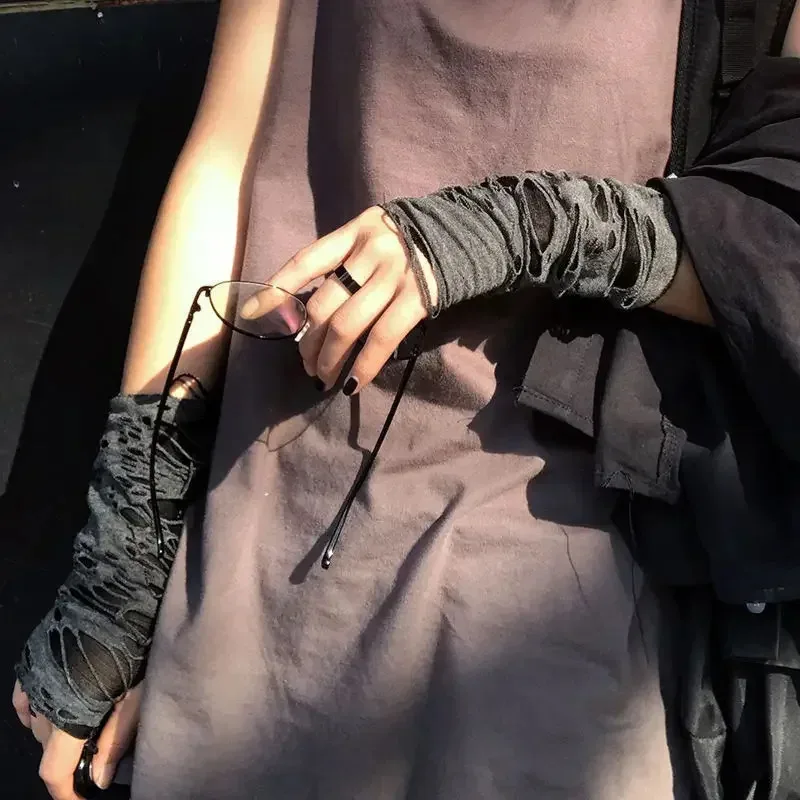 Nova venda quente moda simples gótico luvas sem dedos unisex rasgo design elástico para preparação de festa e durável