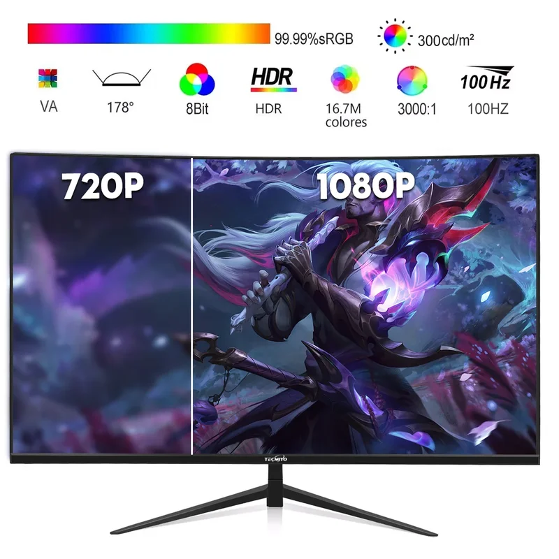 Tecmiyo Oem 2k 4k 5k 19 24 27 34 Monitor de pantalla plana de 49 pulgadas Monitor de computadora de marco estrecho ultrafino