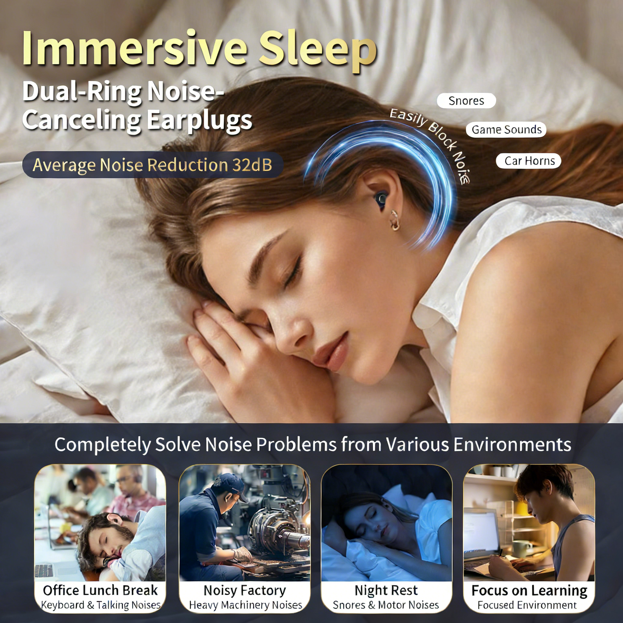 Silicone Ear Plugs - Reusable Noise Cancelling Hearing Protection for Sleep, Concerts & Travel