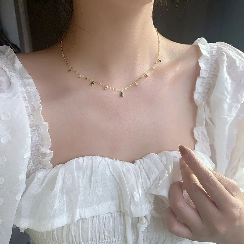 Chất Liệu Bạc 925 Xanh Zirconia Thả Cổ Choker Lấp Lánh Chất Lượng Choker Đảng Tặng Nữ Thời Trang Trang Sức Miễn Phí Vận Chuyển