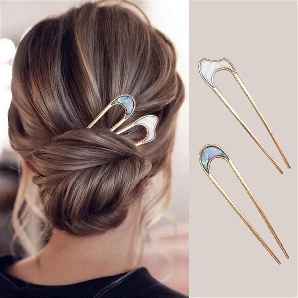 Horquilla de concha de Metal para mujer, horquillas en forma de U, horquilla para el pelo francesa en U, accesorios para el cabello simples y a la moda