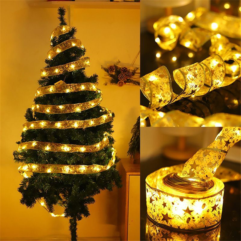 New Christmas Decoration LED Ribbon Fairy Lights Christmas Tree Ornaments for Home 2025 DIY Bows Light String Navidad New Year