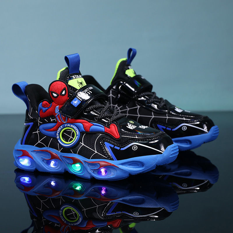 Disney Ragazzi Scarpe Luci a LED Cartoon Autunno Scarpe sportive per bambini Scarpe da corsa per bambini antiscivolo in pelle Sneaker Taglia 25-35