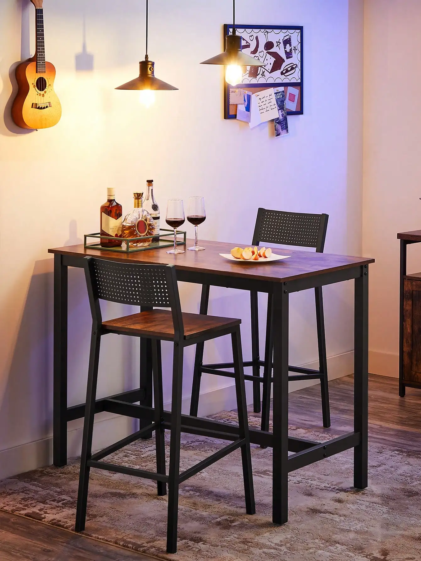 Sedia da cucina per colazione VASAGLE, Set di 2, sedia da bancone, cucina/pranzo/ufficio, stile industriale, marrone rustico/nero