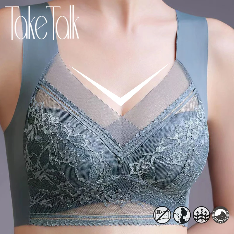 Sutiãs de renda sexy para mulheres perspectiva copo cheio cor sólida sutiã com decote em v sem costura topo de colheita feminino push up lingerie respirável