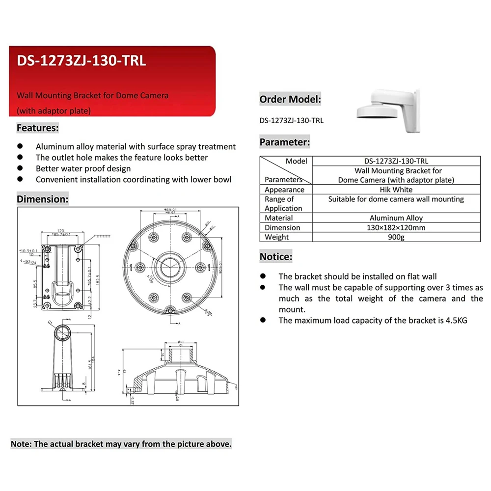 DS-1273ZJ-130-TRL WMS WML PC130T Wall Mount Bracket_BSH