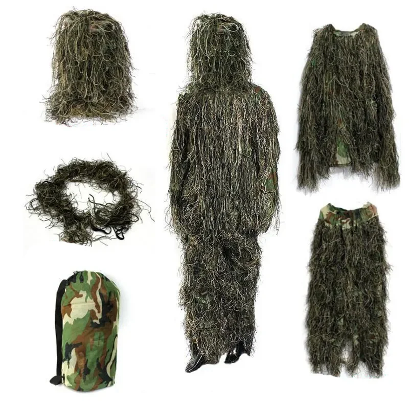 Traje de camuflaje Conjunto Ghillie de hierba marchita 3D, traje de caza de 5 piezas conjunto de traje de caza
