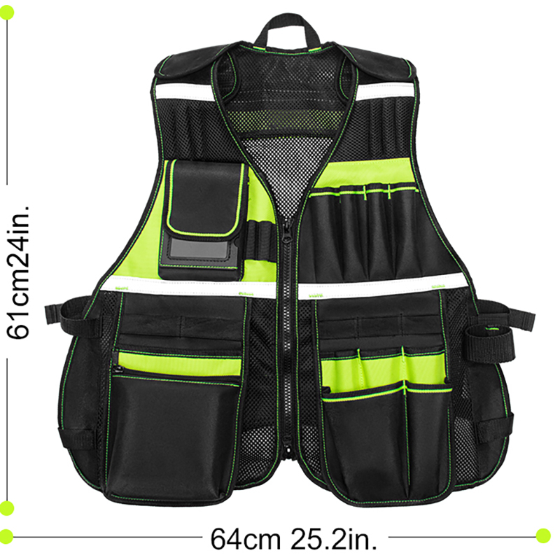 Workwear Allround-Werkzeugweste, Sicherheitsweste mit mehreren Taschen und Reißverschluss, robuste Werkzeugweste für Elektriker