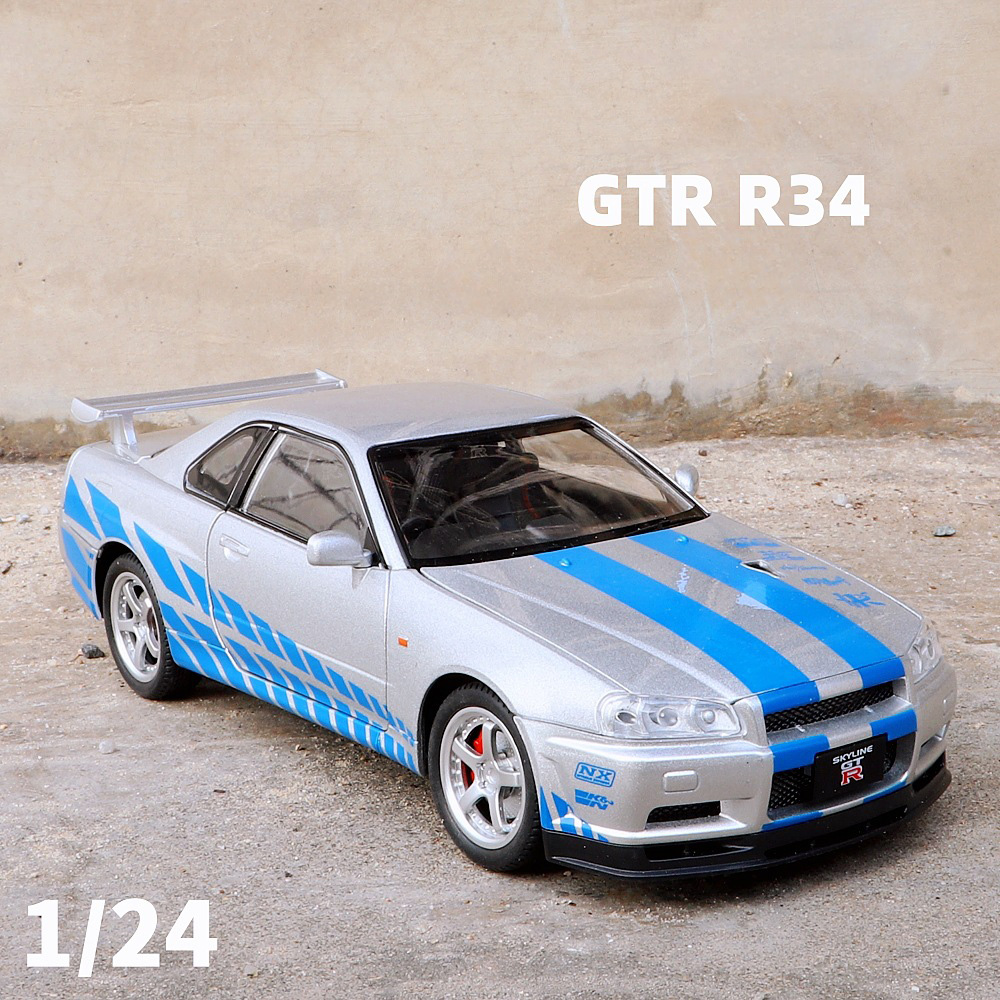 1/24 nissan gtr skyline r34 liga brinquedos carros modelo de carro de rua edição roda puxar para trás veículo fundido com luz música brinquedo presentes