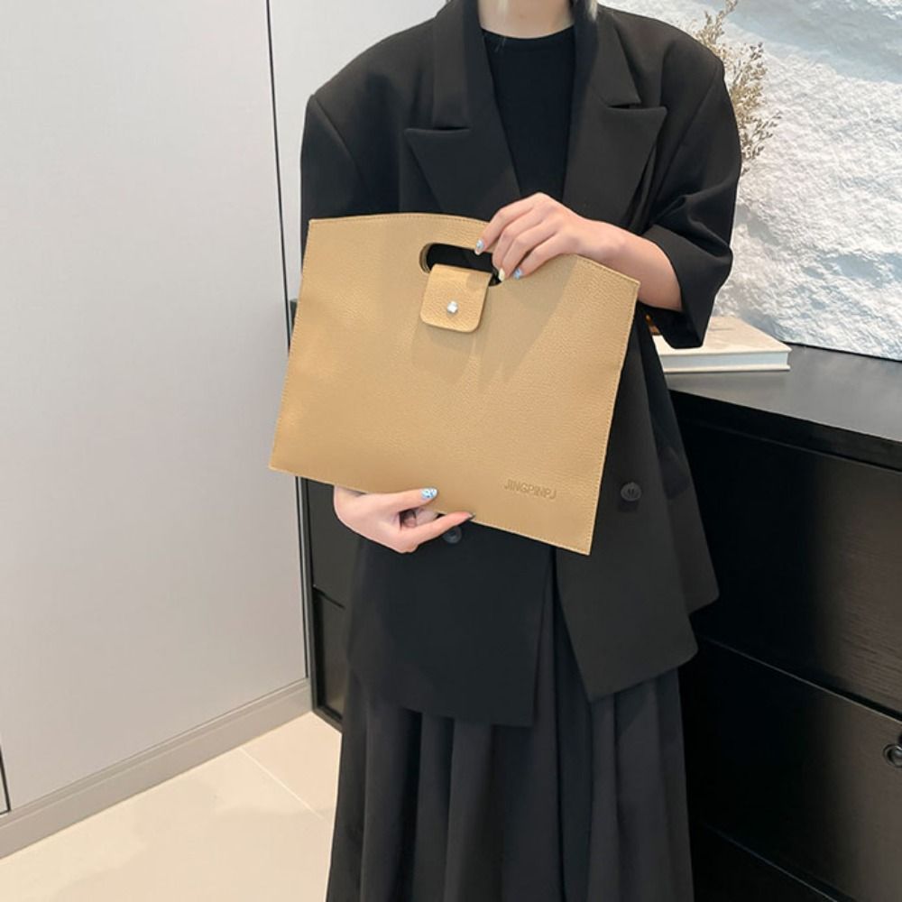 Fashionable PU Office Document Tote Bag Large Capacity Solid Color Computer Bag Laptop Bag Handbag File Bag Outdoor