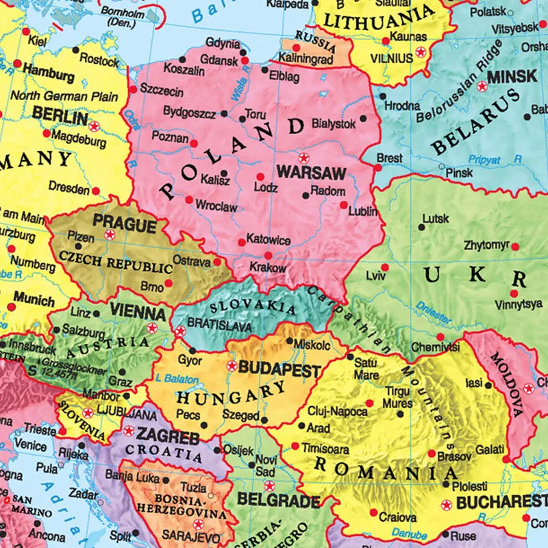 150x100cm/A1/A2 세부 정보가있는 영어로 된 유럽지도 벽 아트 포스터 그림 여행 학교 용품 교실 홈 인테리어