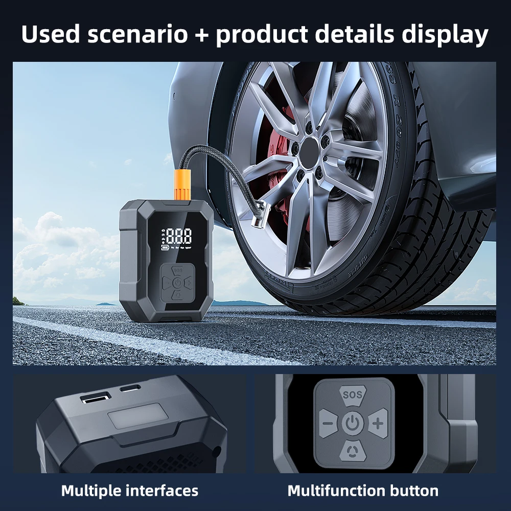YIJU ชาร์จยาง Inflator ไฟฟ้า Inflator แบบพกพาสําหรับรถจักรยานยนต์รถจักรยานเครื่องอัดอากาศลูกฟุตบอล Inflator ปั๊ม