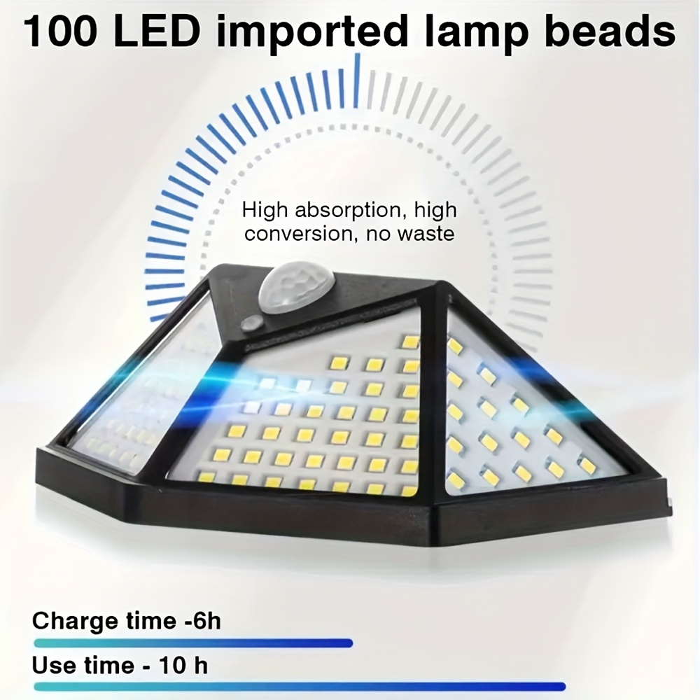 Luci di inondazione solari 100LED 3 modalità Luce solare esterna di sicurezza del movimento Luce solare impermeabile per lampada da parete per garage da giardino