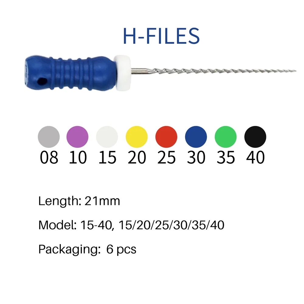 6 buah/kotak File H Dental, File endodontik, File penggunaan tangan 21mm/25mm, File Endo akar Cannal