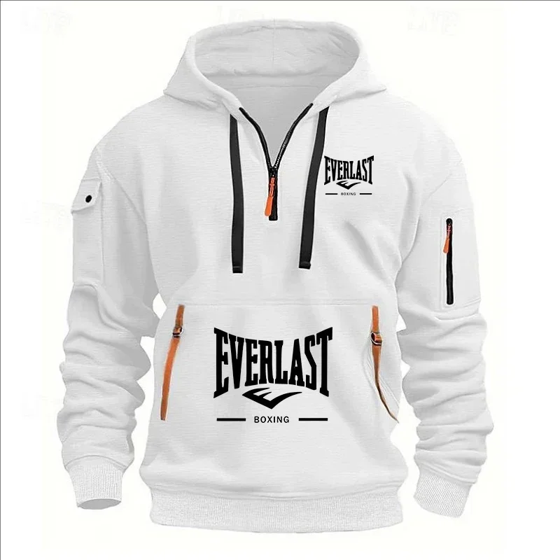Modo herfst en inverno herenmerkkleding ontwerp met mealous ritsen bedrukte moletom com capuz casual losse trui met capuchon