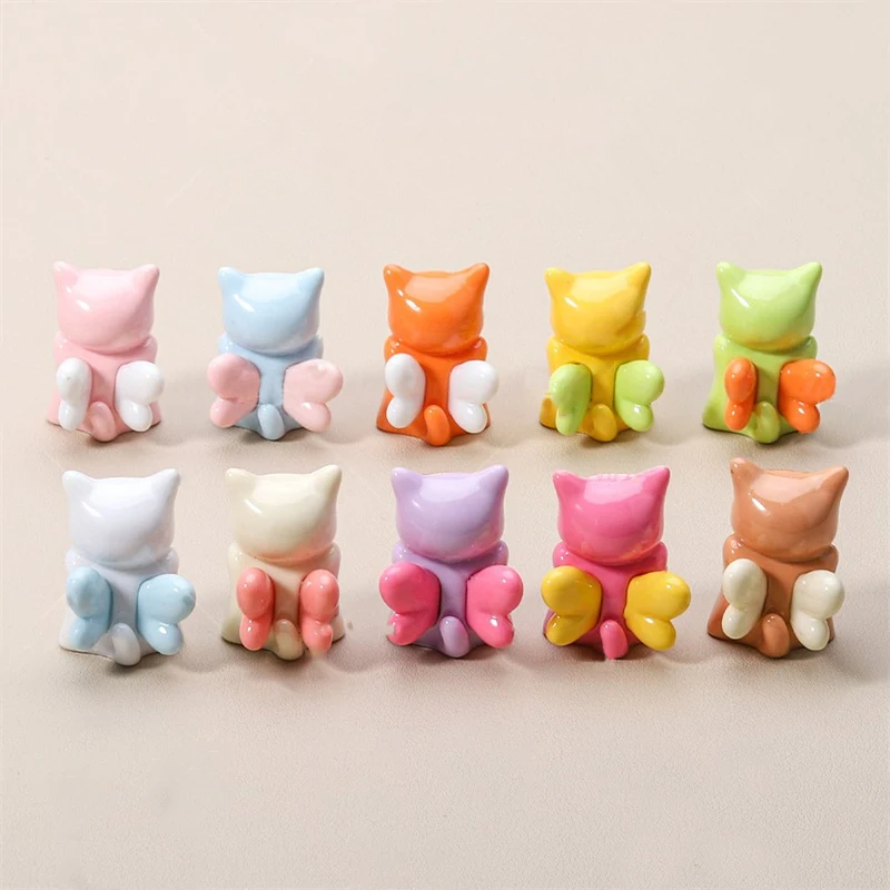 Colourful Patterned Winged Cat Pop Bean Mini Figure Desktop Cute Cartoon Decoration Resin Ornament