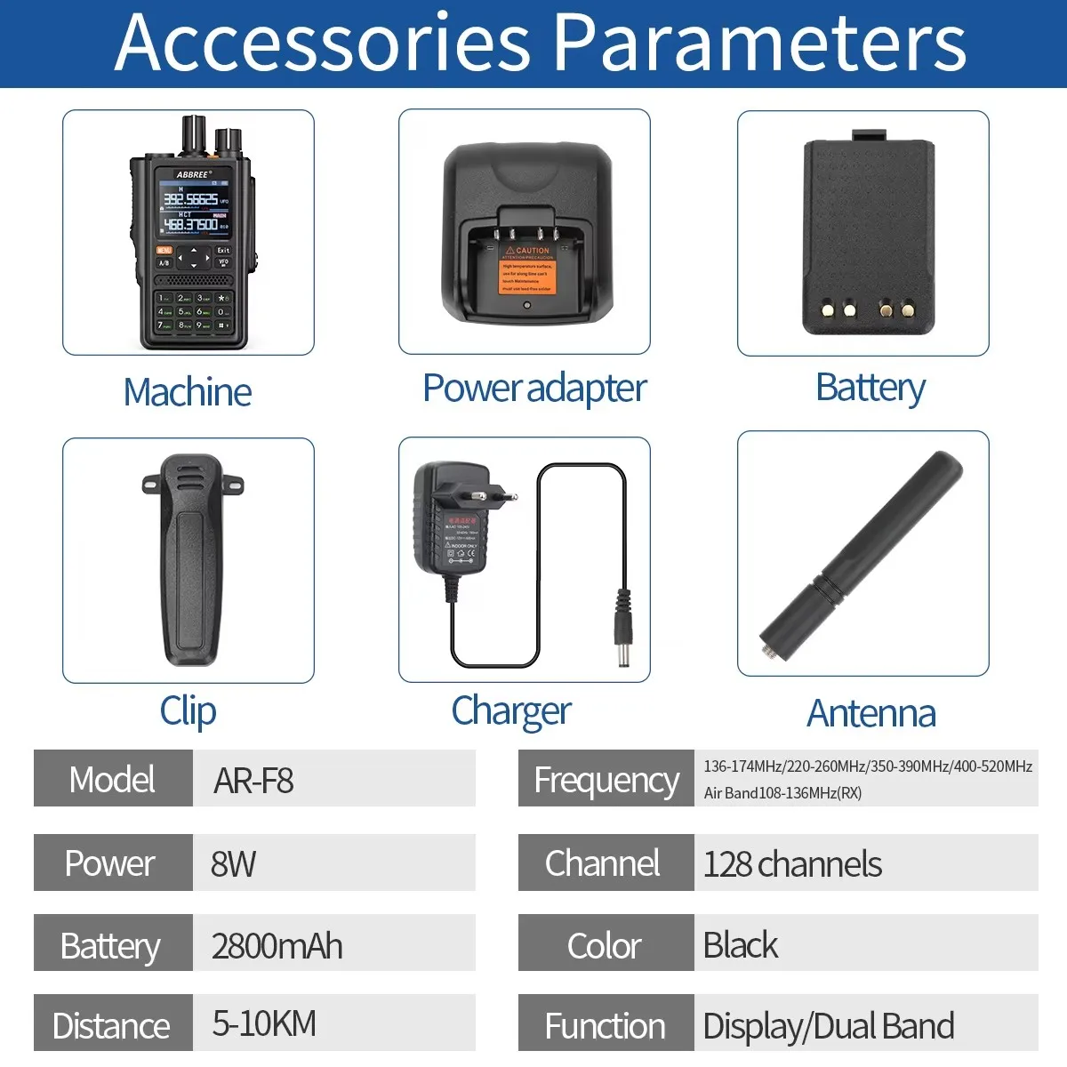 Neues ABBREE AR-F8 GPS Walkie Talkie Multi Band Wireless Kopierfrequenz AF FM 128-Kanal-Airband Vollband VOX Ham Two Way Radio