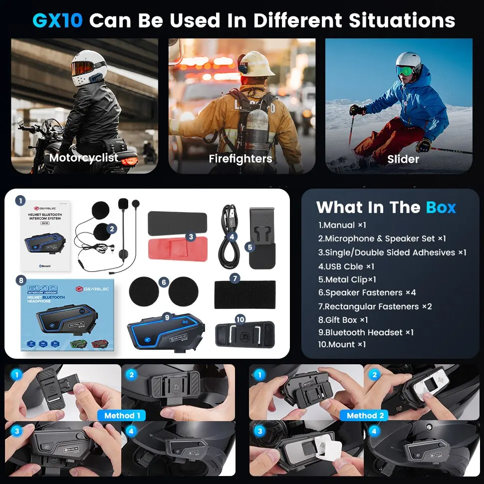 Gearelec gx10オートバイインターホンヘルメットBluetoothヘッドセット10人乗り2kmモトコミュニケーターインターホンfm音楽共有pk B4FM-X