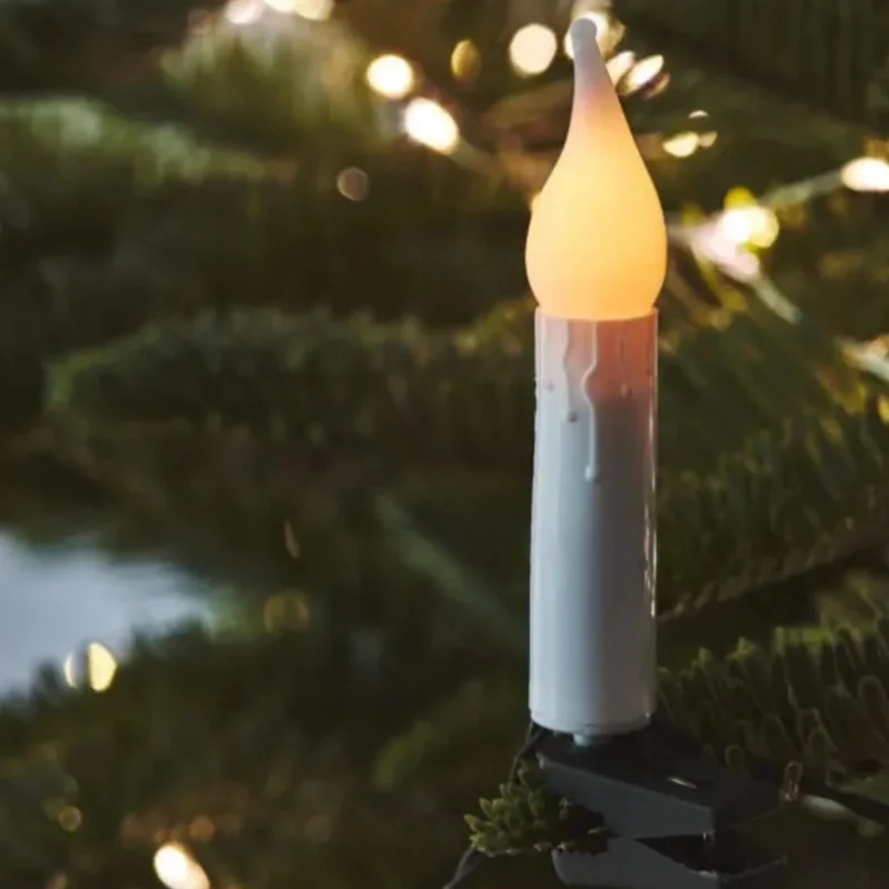 Velas flotantes navideñas LED sin llama con clips, velas cónicas alimentadas por batería, cadena de luces decorativas LED para árbol de Navidad