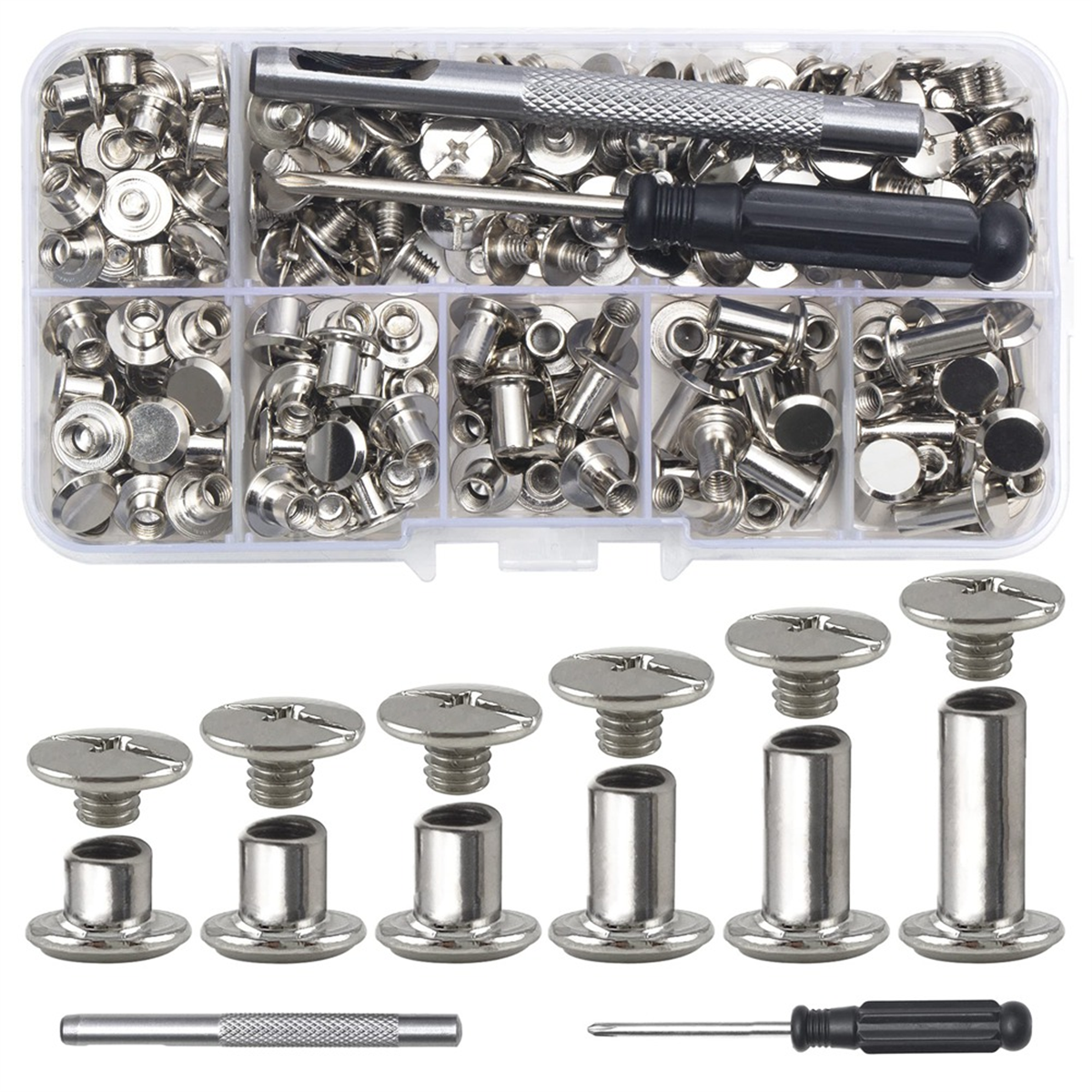 Assorted Chicago Parafuso couro rebites, M5, encadernação parafusos para decoração PU Craft cintos, 110pcs