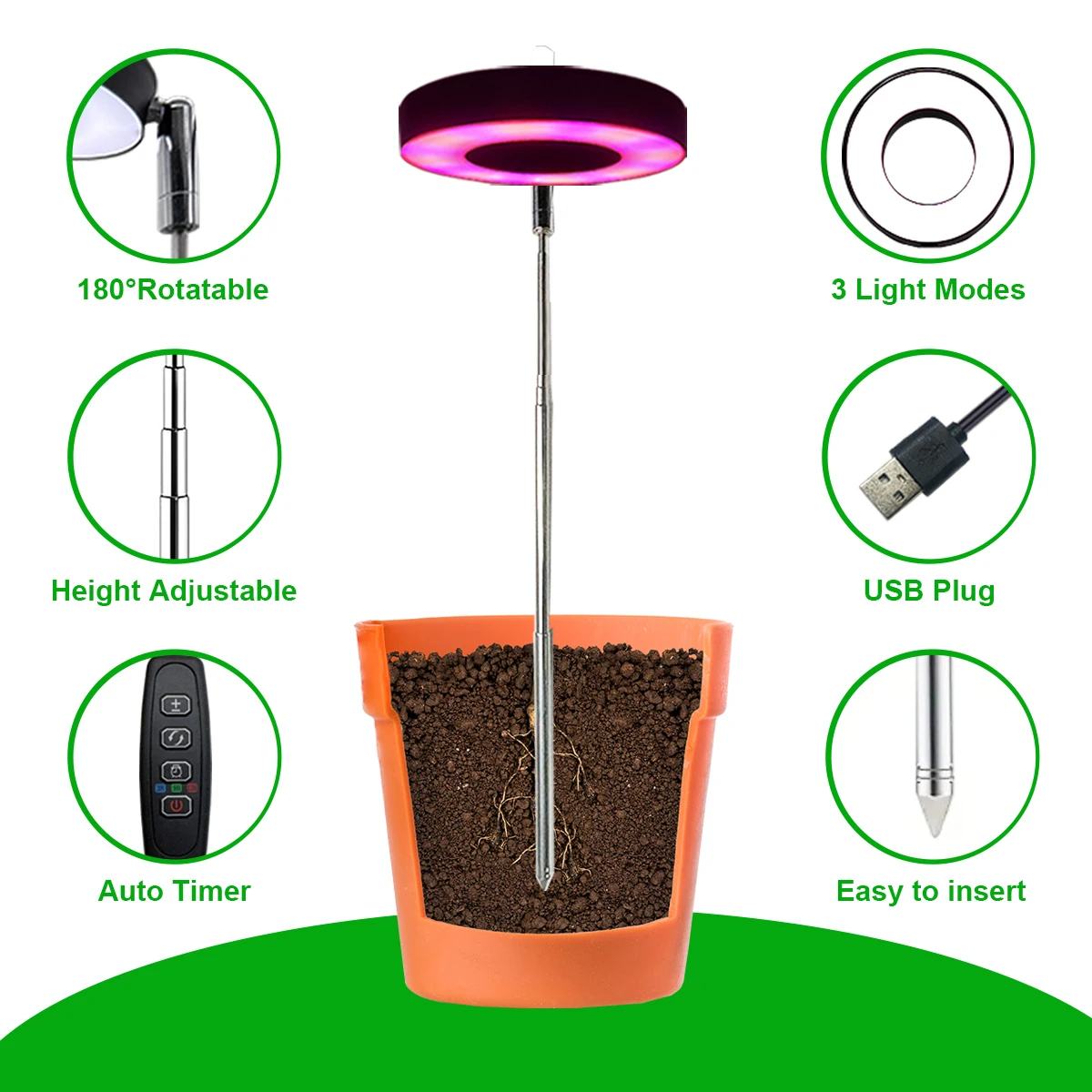Drie kleuren met basisplantlicht Volledig spectrum LED-groeilicht voor kamerplanten 3/9/12 timing in hoogte verstelbaar 10-niveaus dimmen